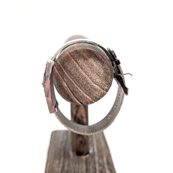 Marcasite Center Piece  Silvertone Mesh Buckle Band Designer Style Bracelet - Picture 4 of 7